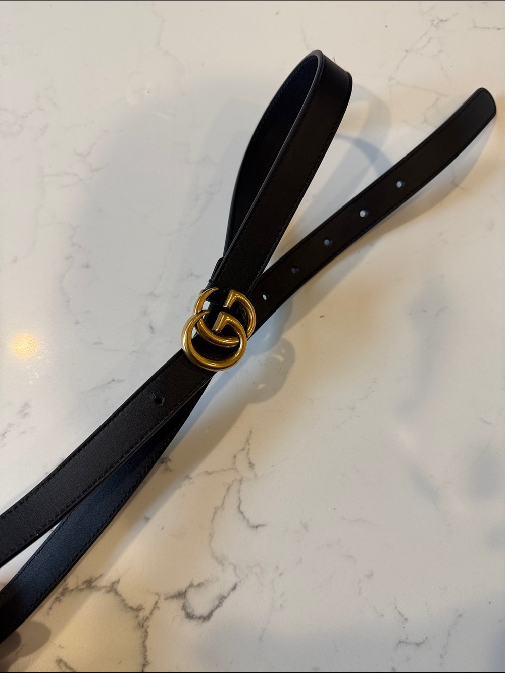 Gucci Black Leather Belt with Gold Double-G Buckle